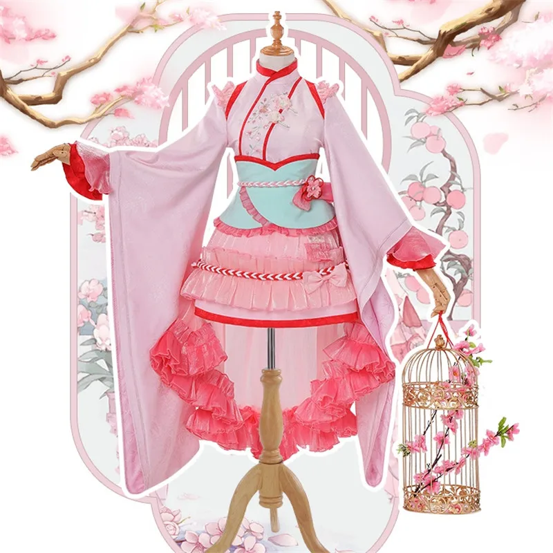 

New Japanese Anime Card Captor KINOMOTO SAKURA Clear Card Lolita Pink Cosplay Costume Women Dress Cosplay Outfits
