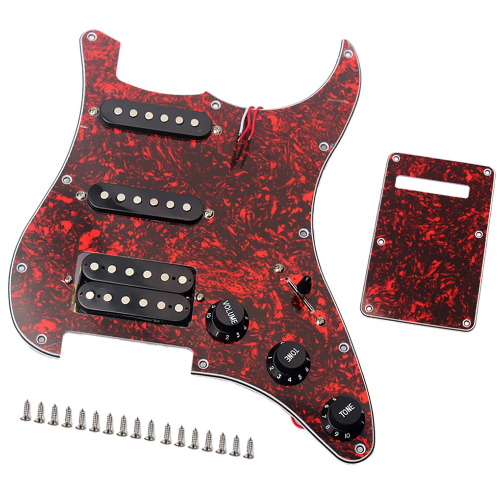 Red 3-Ply Prewired SSH Pickguard Anti-Scratch Plate Guard Loaded with Pickups and Humbuckers for Strat Electric Guitars