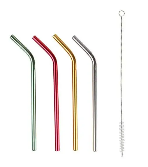 Wowshine Free Shipping Aluminum Bent Drinking Straws 4 And 1 Brush Four