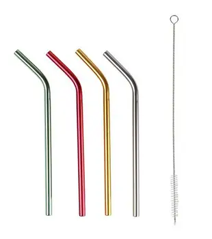 

WOWSHINE free shipping aluminum bent drinking straws 4 and 1 brush four colors length 215mm