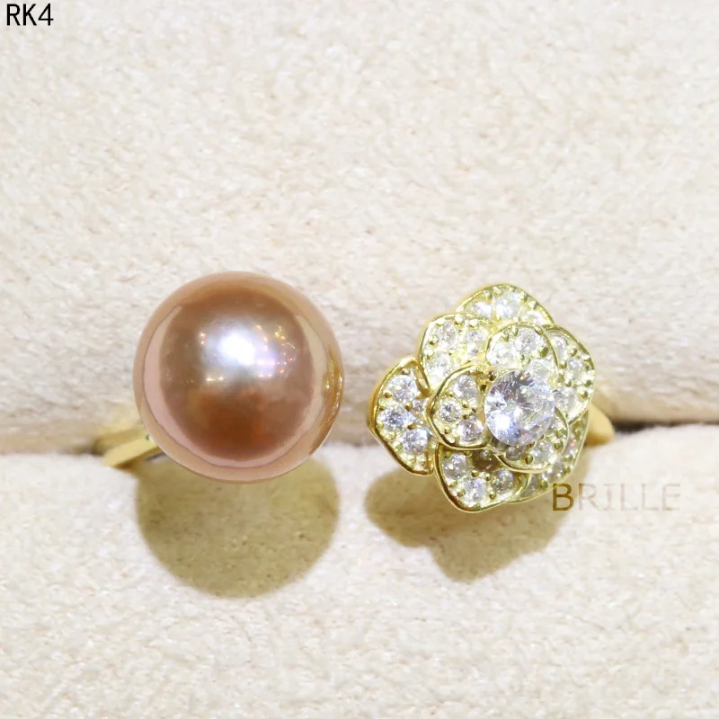 BaroqueOnly наполовину baroqueZircon инкрустированные 925 кольца натуральный цвет пресноводный жемчуг Мода Jewelry9-10mm жемчуг Эдисон кольцо RK