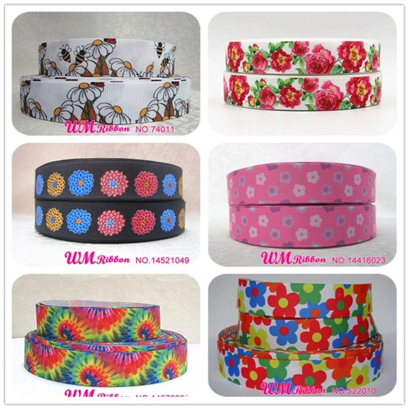 

Q&N ribbon 7/8inch 22mm flower design Printed OEM grosgrain ribbon 50yards/roll for hair tie hair bows free shipping