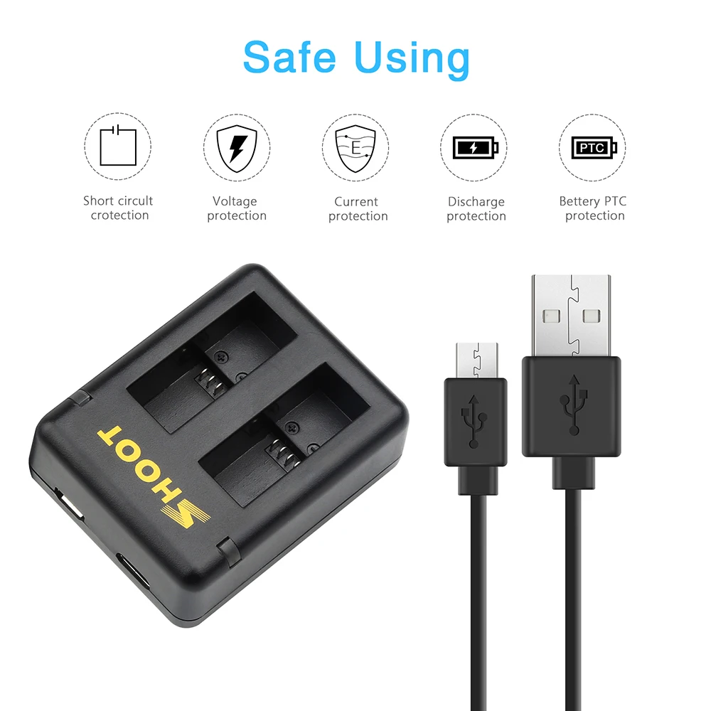 Najtaniej SHOOT podwójny port ładowarka z 2 szt. 1220mAh bateria do GoPro Hero 8 7 6 5 czarna kamera do GoPro 8 7 6 5 zmiana akcesoriów