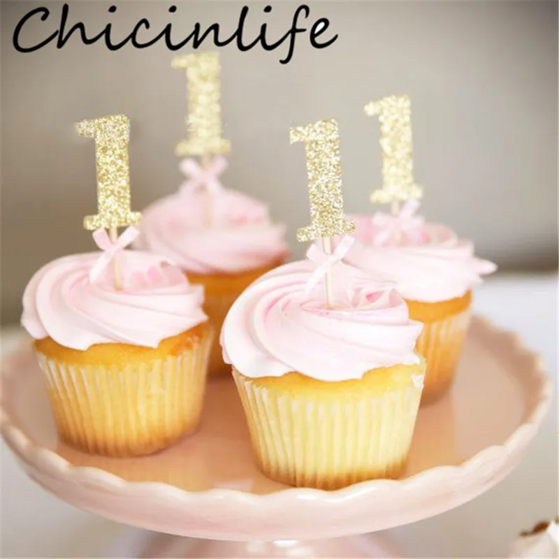 Chicinlife, 10 шт., топперы для кексов с цифрой 1 год, для дня рождения, вечеринки, для мальчиков и девочек, для празднования первого дня рождения, юбилея
