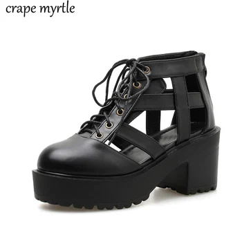 

platform shoes high heels gladiator sandals women summer shoes ankle strap heels lace up black heel sandals strappy heels YMA837