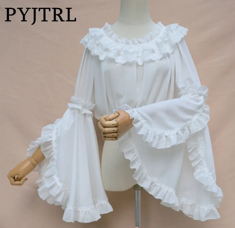 Новинка милая шифоновая блузка PYJTRL в стиле &quotЛолита&quot с длинными расклешенными