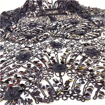

Latest Popular Designs 3D Flower sequins Fabric 5 Yards African Lace Fabric High Quality beaded indian silk George lace fabric