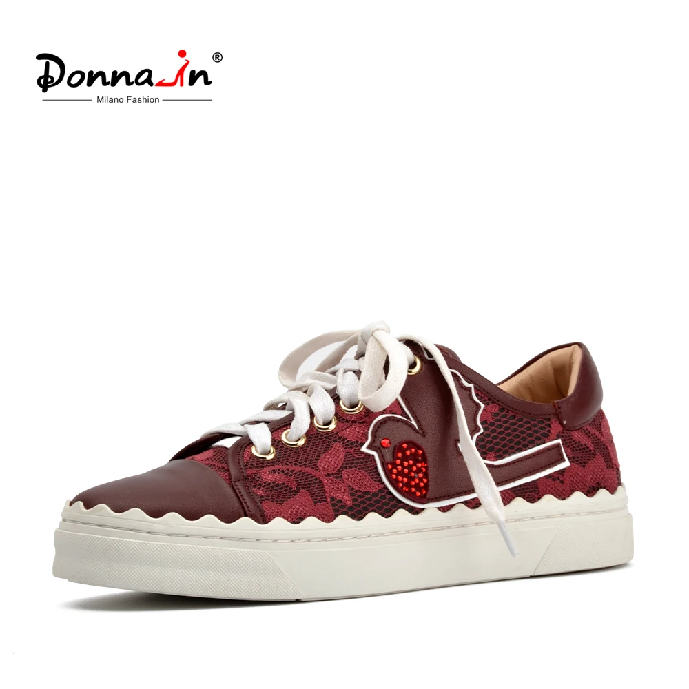 

Donna-in Genuine Leather Women Sneakers Flat Shoes for Women White Color Lace-up Women's Shoes Spring Casual Ladies Shoes