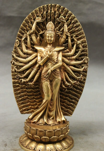 

JP S0606 10" Tibet Brass Buddhism Lotus Kwan-Yin 1000 Arms Avalokiteshvara Goddess Statue Discount 35%