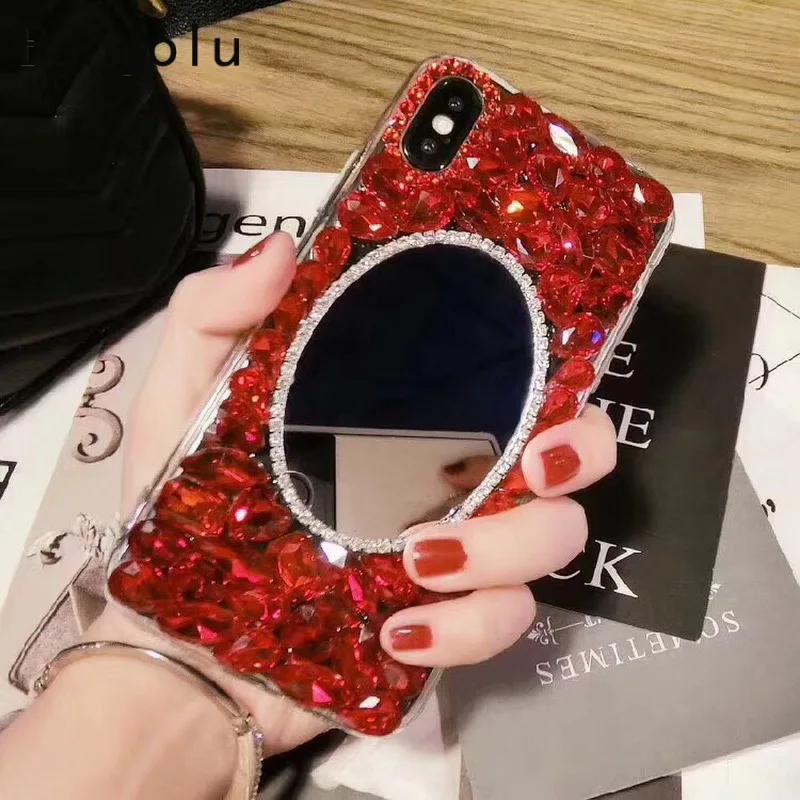 Banjolu модные телефон Стразы чехол для iPhone X XR XS MAX 8 7 6 6s плюс зеркало макияжа девушка