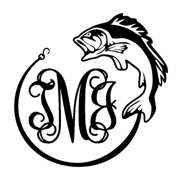 Download 11.9cm*12cm Monogram Initials Fish And Hook Stickers ...