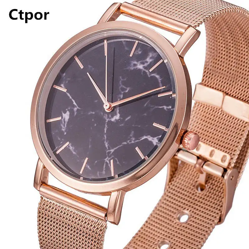 

Ctpor Rose Gold Ultra Thin Bracelet Women's Fashion Watch 2018 Hot Ladies Minimalist Design Marble Clock Quartz Wristwatches
