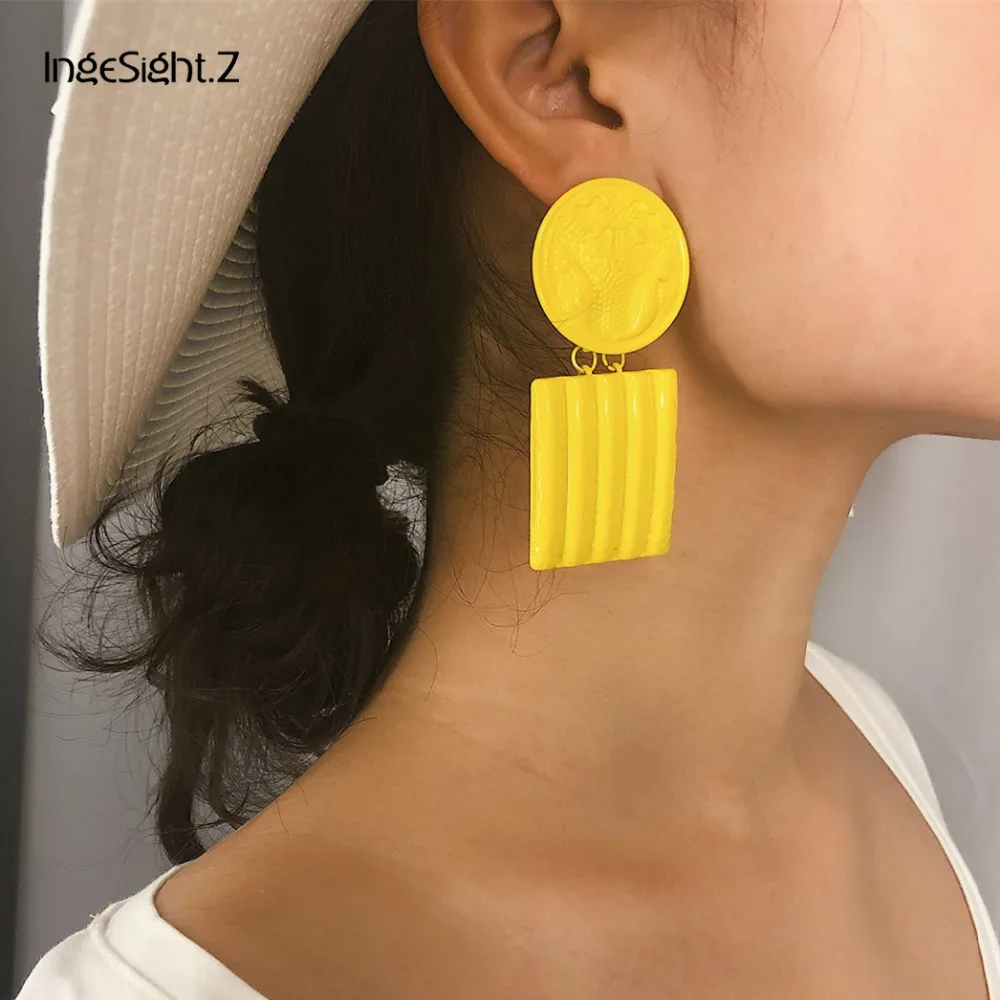 

IngeSight.Z 7 Colors ZA Jewelry Punk Geometric Carved Flower Dangle Earrings Statement Drop Earrings for Women Jewelry Brincos