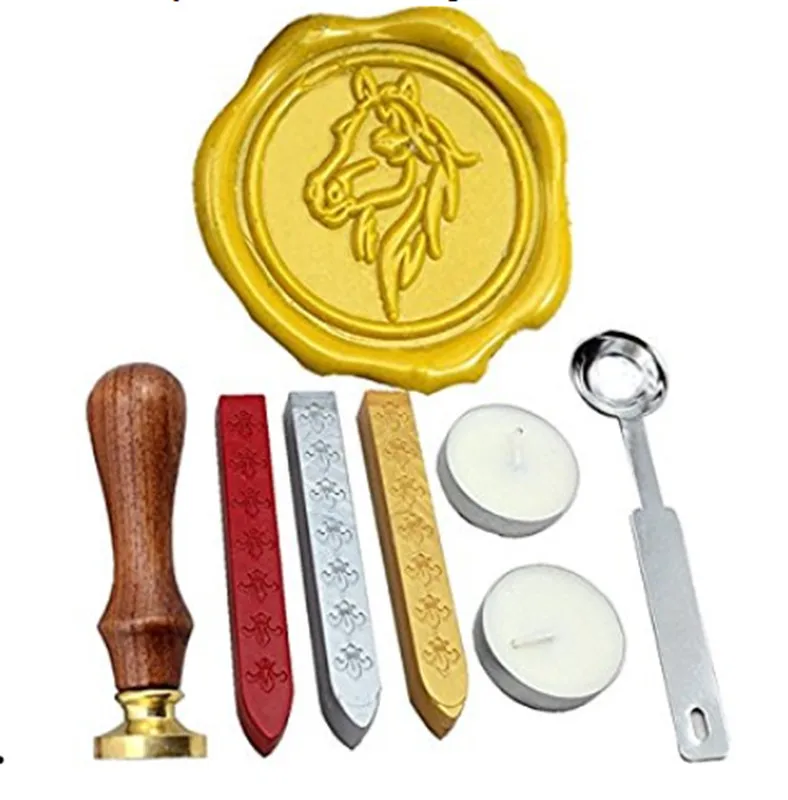 

Horse Vintage Rosewood Wax Seal Stamp Set With Gold Red Silver Sticks