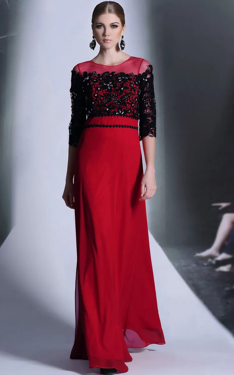 Evening Dress Red Vestido De Festa O Neck A Line Fuchsia Lace Long Formal New Special Occasion Women Party Gowns 2017 Dresses