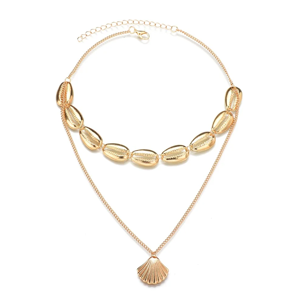 

LUFANG fashion Cute Simple Statement Shell Maxi Round Coin Necklaces Vintage multi-layered rosary pendant necklace Women Jewelry