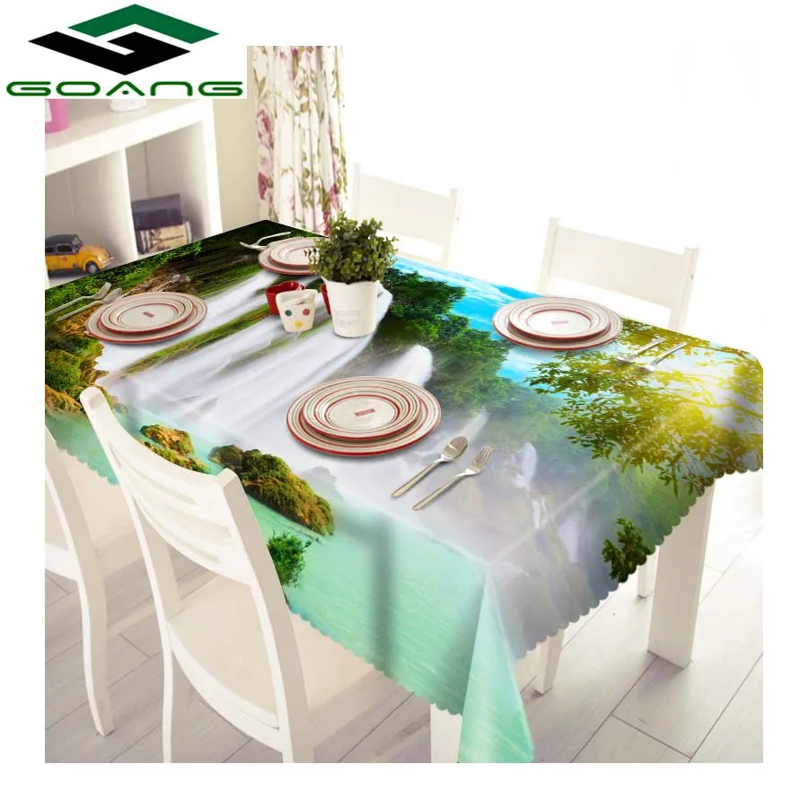 

GOANG tablecloth 3d forest landscape waterfalls Pattern table cloth rectangular and round table cover waterproof home textiles
