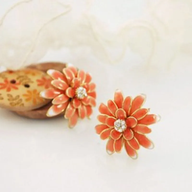 

High Quality Bohemia Style Vintage Daisy orange sun Flower Summer Jewelry Earrings gold Fashion Woman Jewelry