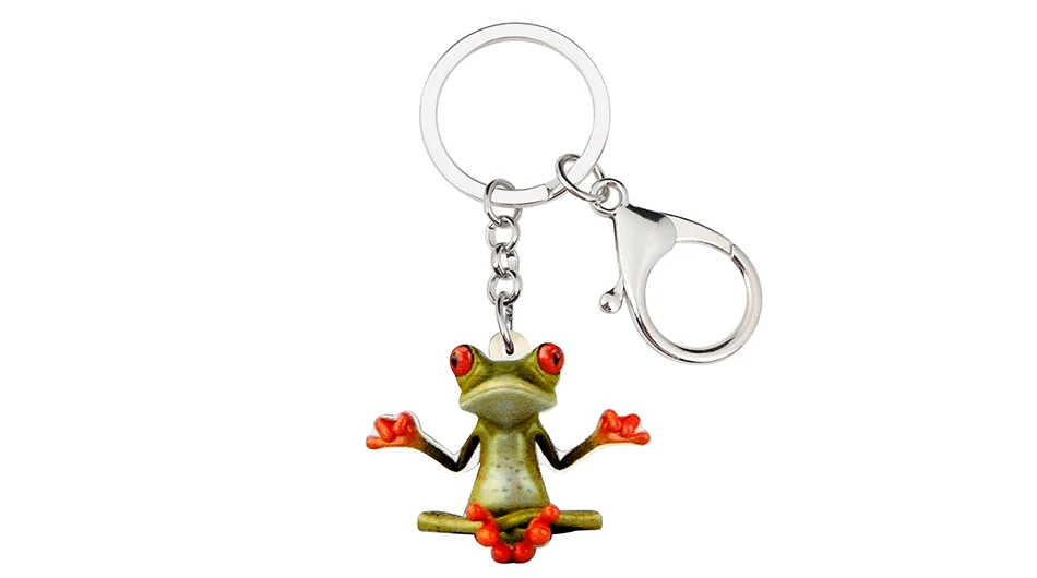 WEVENI Acrylic Meditation Frog Key Chains Keychain Holder Anime Animal Jewelry For Women Girls Bag Car Purse Charms Gift Pendant