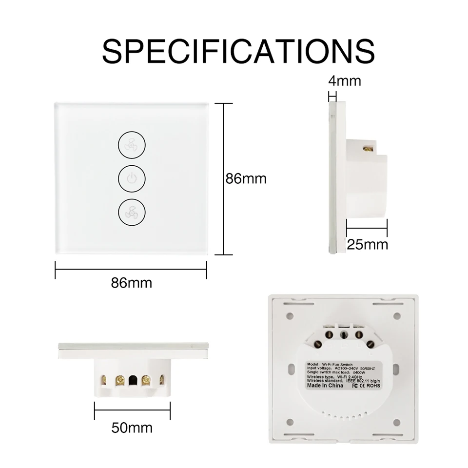 WiFi умный переключатель потолочного вентилятора приложение ПДУ для умного дома, с таймером, совместим с Alexa и Google и контроль скорости, совместимый с Alexa и Google Home, не требуется ступица для США ЕС