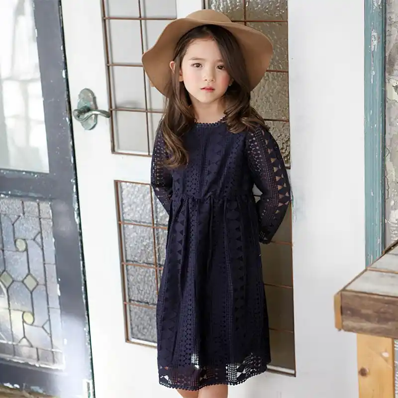 Details about / Kids Dresses Teenage White Blue Wedding Party Dress Lace Girl Dress Long Sleeve