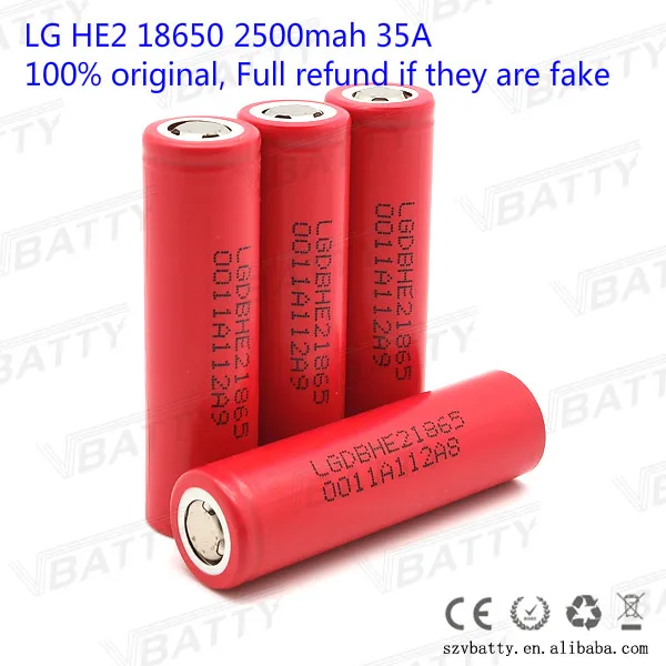 

Electronic cigarette battery power LG 18650 he2 2500 mah up to 35 a discharge (1pc/lot)