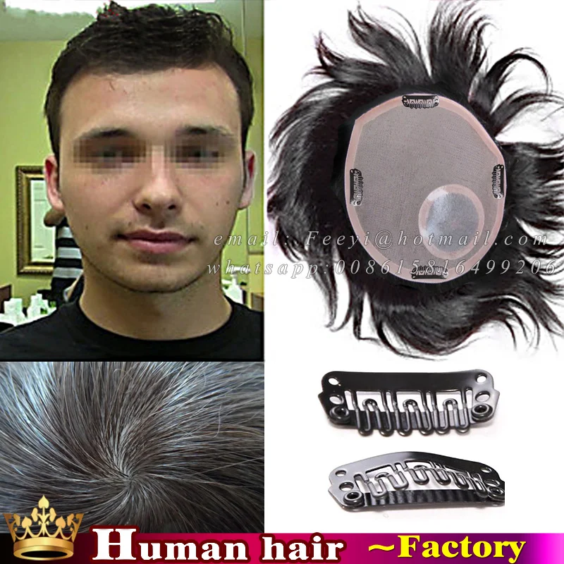 100 human real hair toppers 16*18/18*20/22*22 hair replacement silicone men toupe skin mono