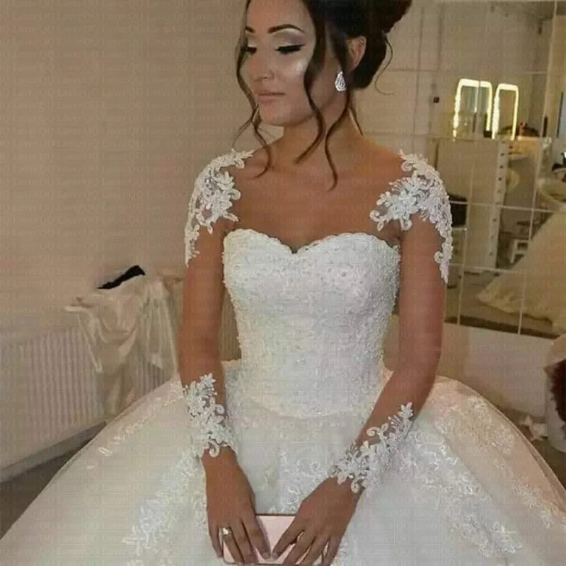 

Vestido De Noiva Lace Gowns Long Sleeve Wedding Dresses 2019 Custom-made Plus Size Bridal Illusion Tulle Robe De Mariage