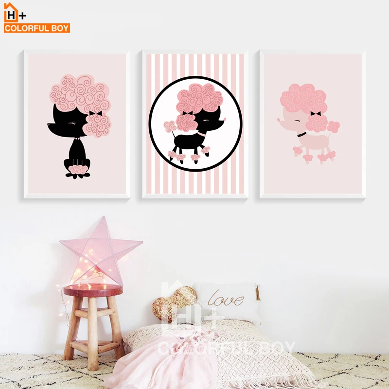 COLORFULBOY Pink Tidy Dog Wall Art Canvas Painting Posters And Prints Animal Pictures Kids Room Girls Bedroom Decor | Дом и сад