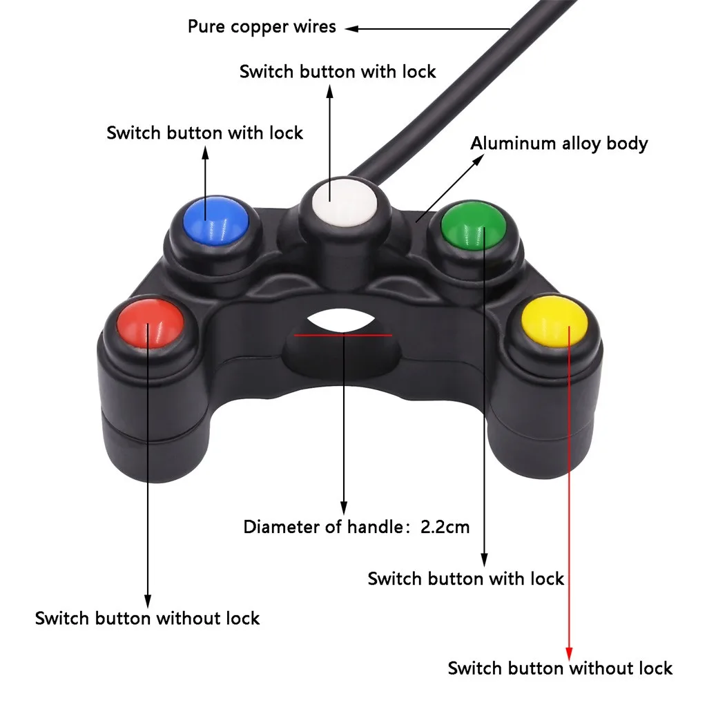 Универсальный Высококачественный Прочный Алюминиевый 5 кнопочный переключатель для мотоцикла водонепроницаемый 22 мм руль противотуманных фар переключатель#30