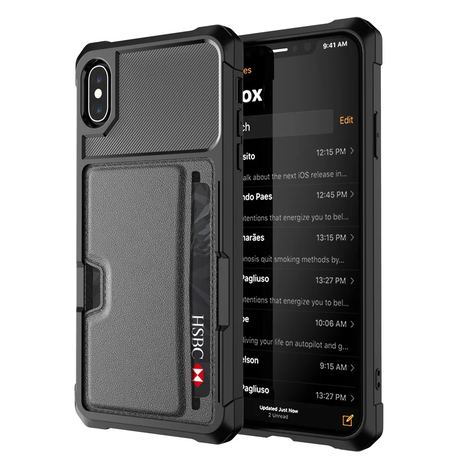 IQD кожаный чехол для iPhone X Xs чехол для MAX XR автомобильный магнитный держатель для карт для iPhone 8 7 6 6s Plus защитный чехол кошелек чехол s - Цвет: Черный