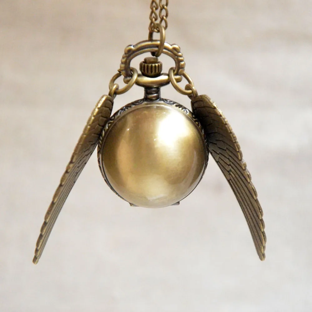 Ретро черный гладкий шар Гарри Поттера серебряные крылья кварцевые карманные часы аналоговый кулон ожерелье Мужские Женские часы подарки Montre
