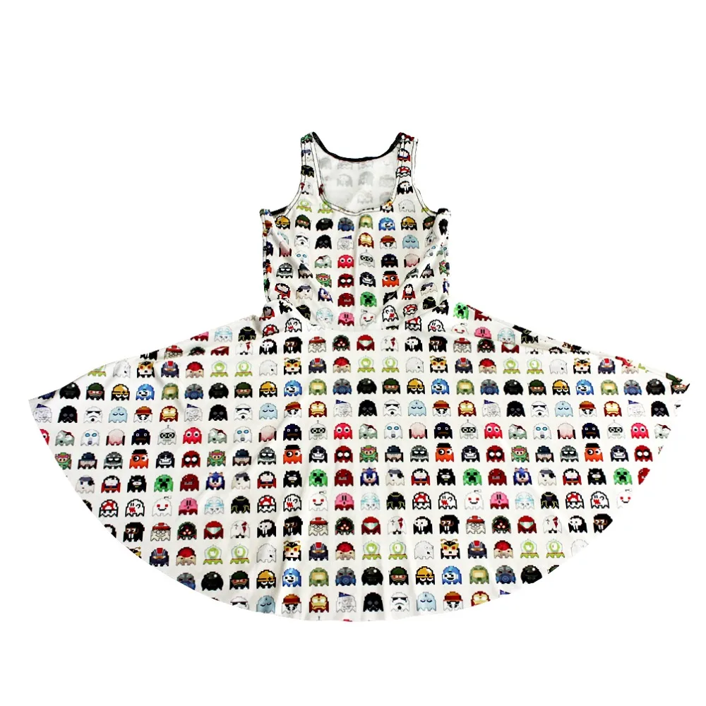 

Animation dress 2015 Women Dress Eat Peas Pleated Girl Dresses Summer Sleeveless Beach Hot DRESS Drop Ship