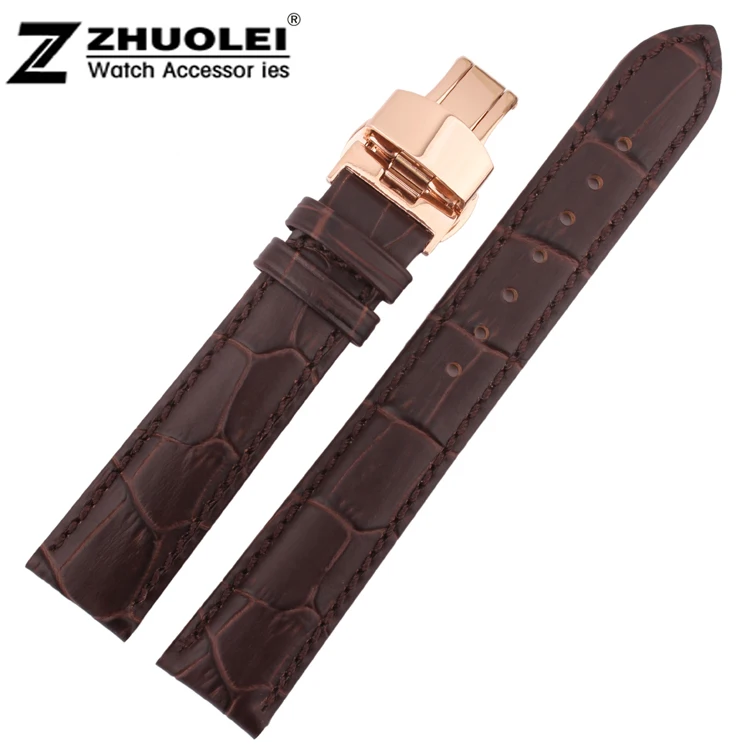 

18 20 22 24 Wholesale Price Top Quality Brown Genuine Leather Watch Strap Alligator Pattern Watchband Rose Gold Deployment Clasp