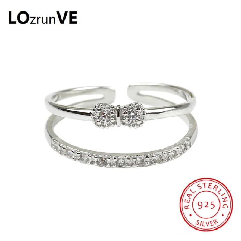 LOZRUNVE 2018 S925 Sterling Silver Opening Bridal Sets Zirconia Elegant Bow Wedding Finger Rings Women Wholesale | Украшения и