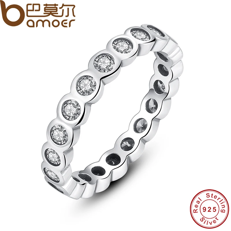 font b BAMOER b font 925 Sterling Silver Alluring Brilliant Stackable Finger Ring with Clear
