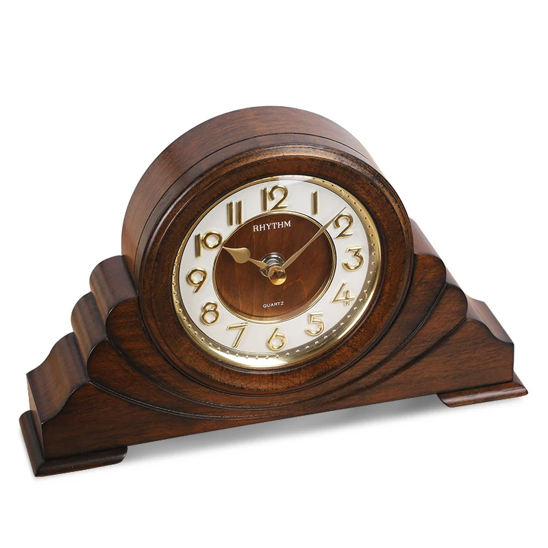 Ритм бренд Ретро стиль деревянные настольные часы Бесшумный кварцевый механизм 3D цифры настольные часы для гостиной, спальни, офиса Декор