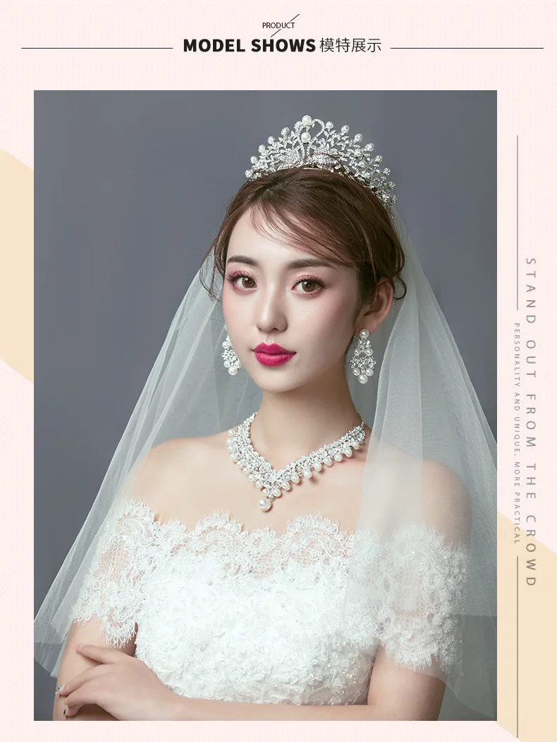 

gorgeous -Bridal Jewelry Sets Silver Crystal Rhinestone Earrings & Necklace & Tiara Crown (2)