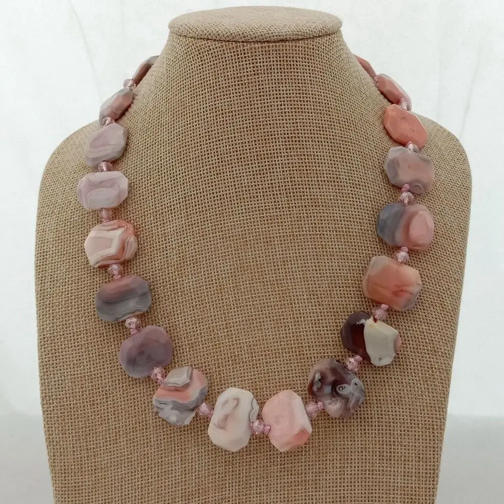19'' Natural Faceted Pink Botswana Stone Rectangular Necklace-in ...