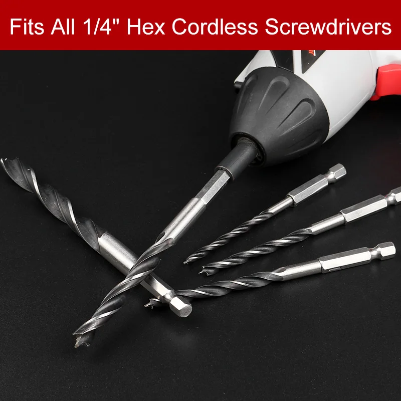 5PCS Drill Bit Set 4mm  5mm  6mm 8mm 10mm Change Metal Tools 1/4 Hex Shank Wood HCS Rustproof Woodworking Drill Hexagonal Shank