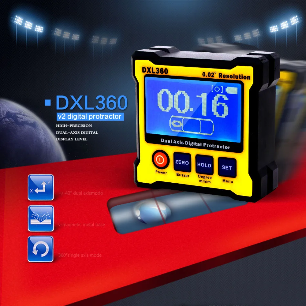 

DXL360 Dual Axis Digital Angle Protractor 5 Magnetic Base High-Precision Dual-axis Digital Display Level Laser 100-240V 50-60Hz
