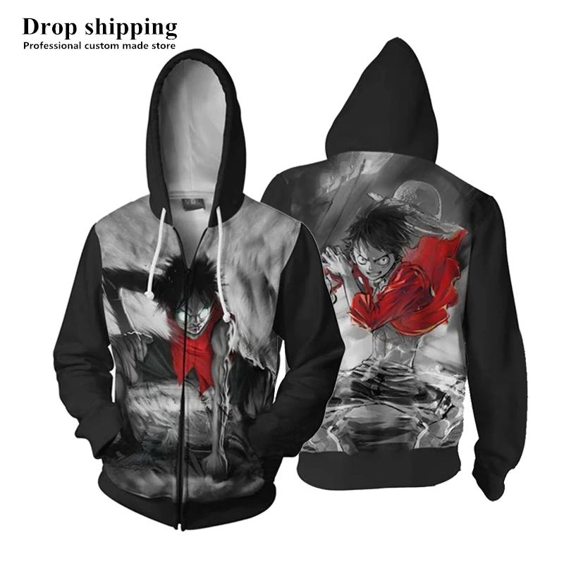 

Anime Hoodies ONE PIECE 3d Printed Hooded Hoodies Sweatshirts for Men Spring Antumn Zipper Monkey D. Luffy Jackets Cardigan Tops
