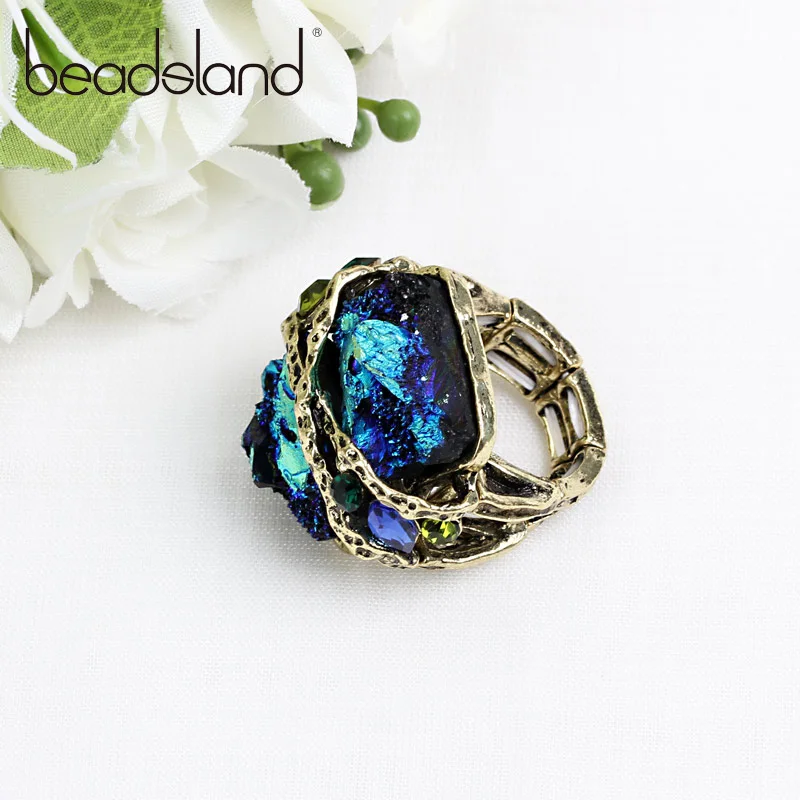 

Beadsland Bronze Rings Resin Imitation Stone Inlay Glass Beads Fashion Hyperbole Men Women Unisex Party Personality Gift 39963