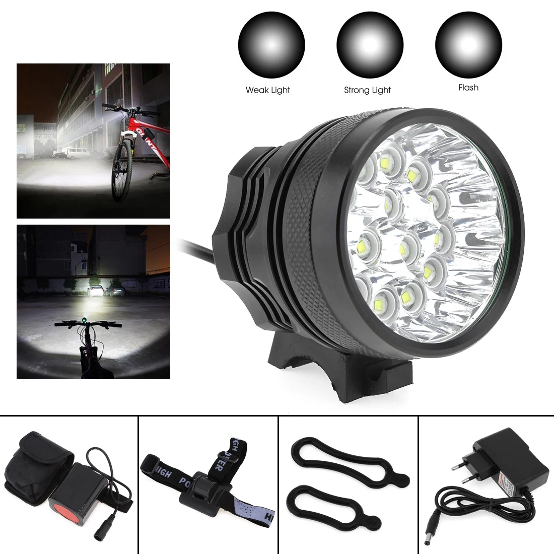 

15x XM-L T6 LED Bicycle Lamp Bike Light White Light Color Headlight Cycling Torch with 8.4V 6400mAh Battery Set