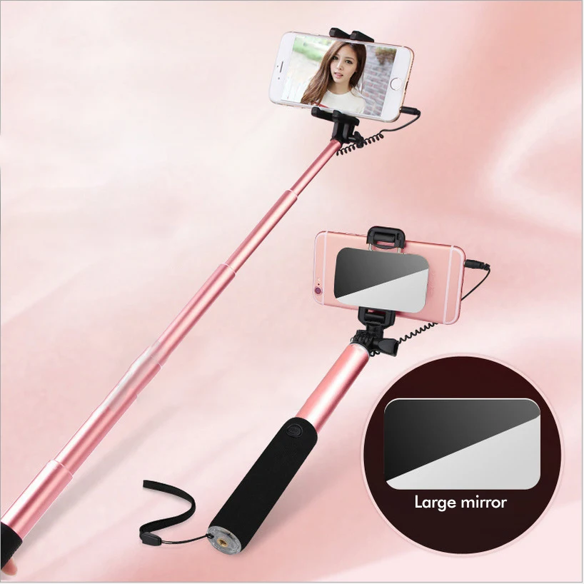 

Universal Wired Selfie Stick Mirror Monopod Extendable Self-timer Portable Tripod for iPhone 6 Samsung Xiaomi Luxury Palo Selfie