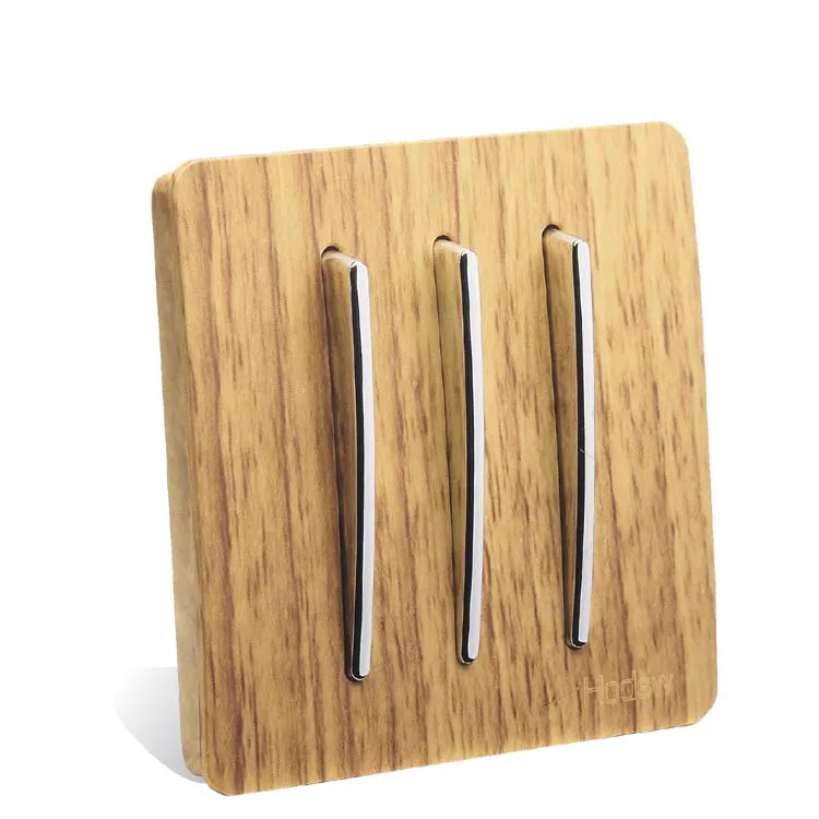 

Wooden Color Wall Switch, 3Gang 2 Way, Art Fashion Light Switch, AC 110~250V