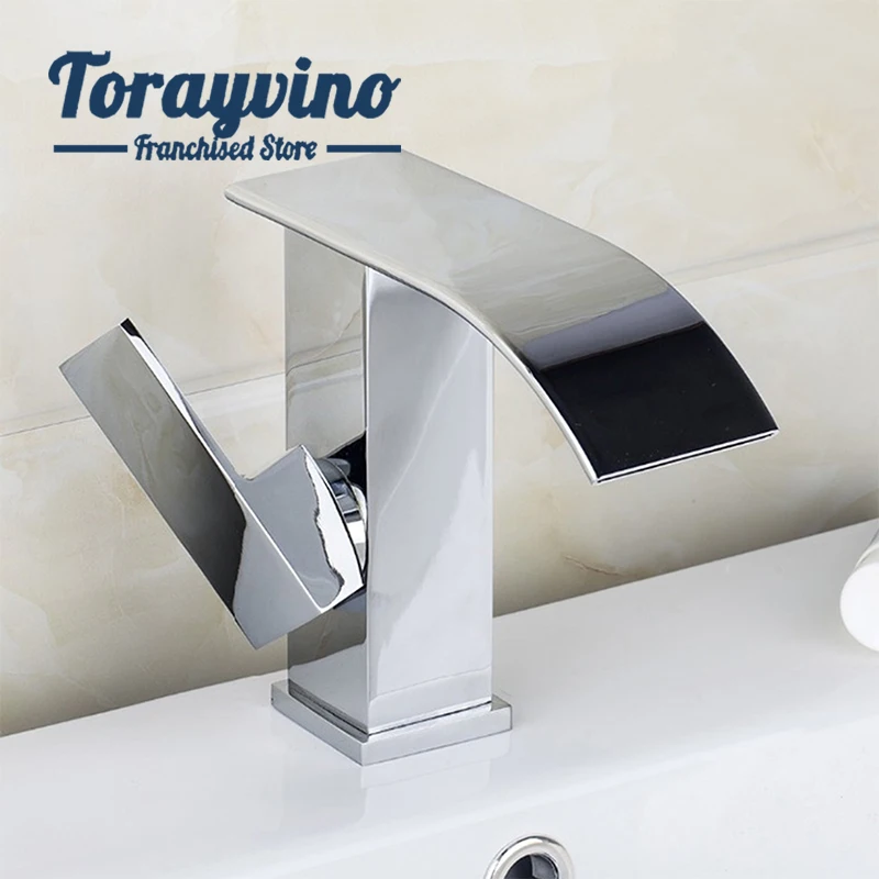 

Torayvino Basin Faucet Bathroom brass Chrome Waterfall spray faucets Spout Single Handle Single Hole Tap hot & cold Mixer taps