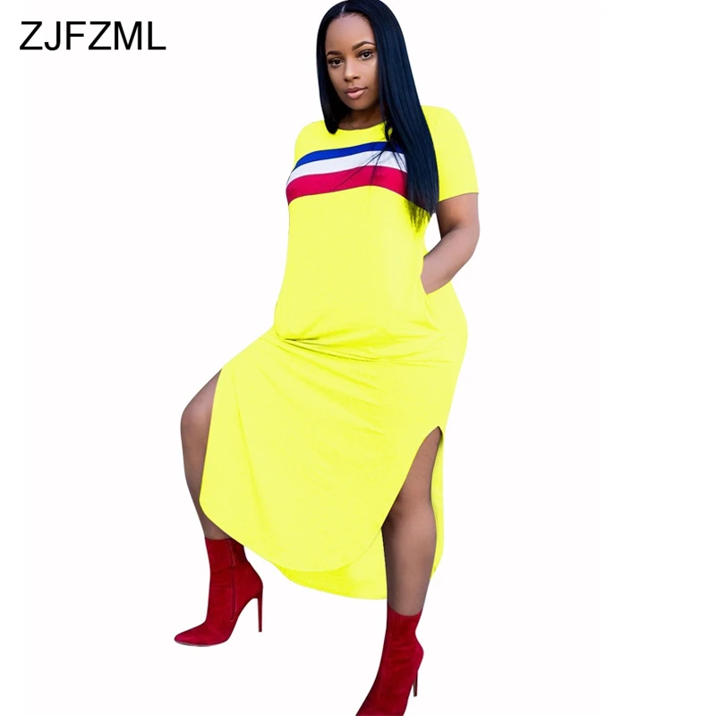 ZJFZML Double Side Split Casual Maxi Dress Women Bright