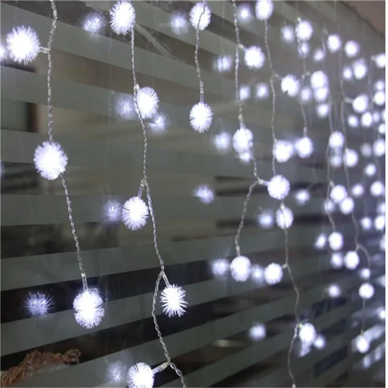 

0.4-0.6 droop 4m led curtain furry ball icicle string light Christmas fairy lights led for Wedding/Party/curtain/home decoration