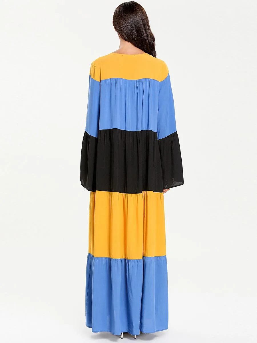 Женское разноцветное платье в стиле пэчворк, свободное мусульманское платье больших размеров, Повседневная мусульманская одежда для